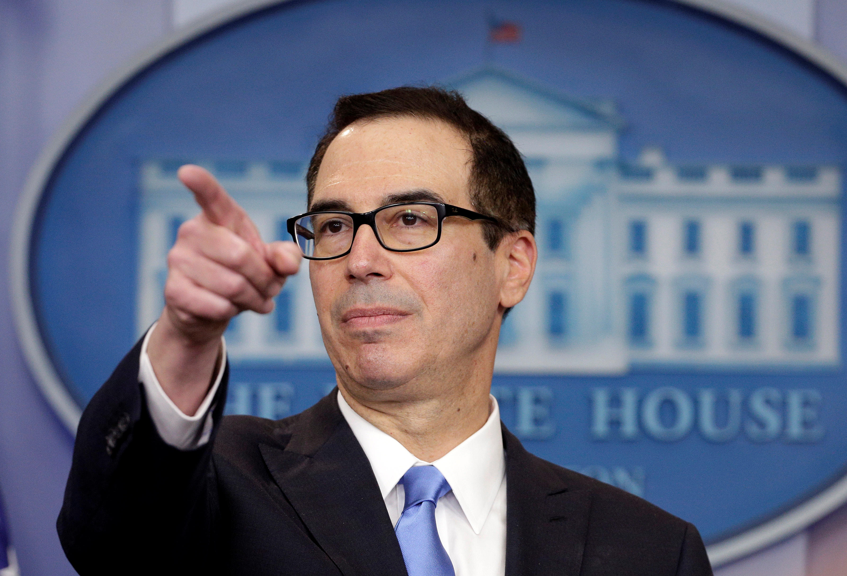 U.S. Secretary of the Treasury Steven Mnuchin takes a question during a press briefing at the White House in Washington, U.S., April 24, 2017.